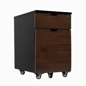 Desky 5 Wheel Anti Tilt Wooden Minimal Filing Cabinet American Rustic Pine Finish - Black Frame