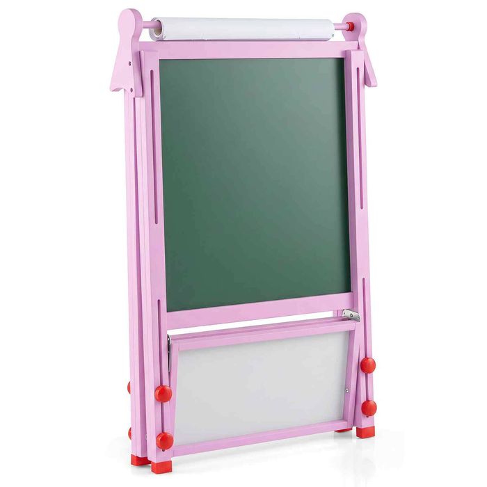 Costway 3in1 Wood Art Easel Dual-Side Drawing Whiteboard Adjustable-Pink