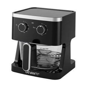 Devanti 4.5L Glass Air Fryer Knob Control Electric Cooker Black