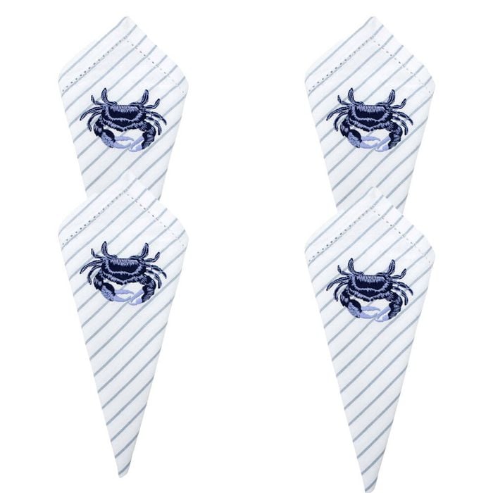 4PK LVD Stonewashed Chambray Cotton Striped Reusable Napkin 45x45cm Crab