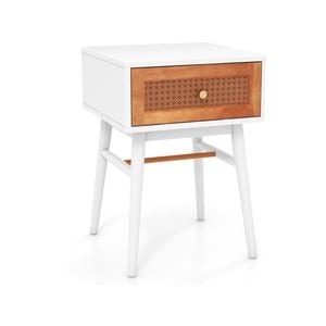 Costway Bedroom Nightstand Wood Bedside Table Accent End Table w/Storage Drawer White & Brown