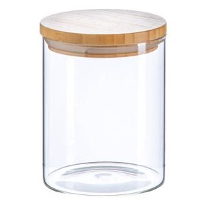 Argon Tableware Glass Storage Jar - Wooden Lid - 750ml - Modern Round Scandi Organisation Container Glass Jar
