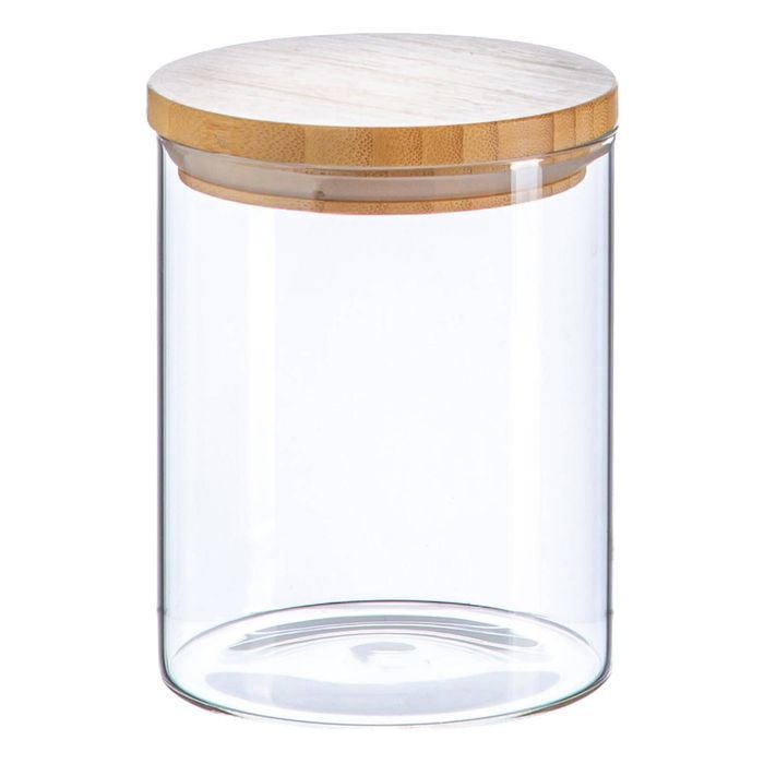Argon Tableware Glass Storage Jar - Wooden Lid - 750ml - Modern Round Scandi Organisation Container Glass Jar