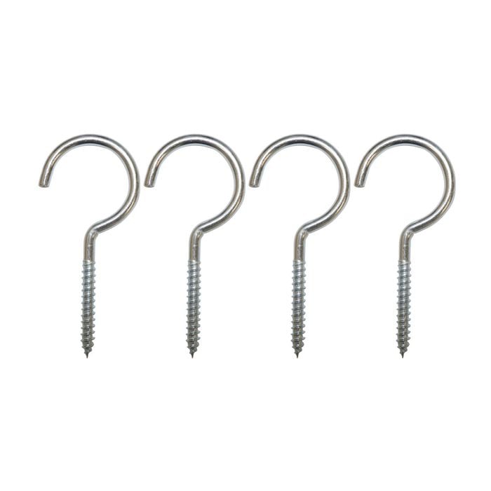 95mm Zinc Plated Long Screw Hook - 4 Pack