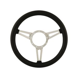 14" Aluminium 9 Bolt Steering Wheel Black Leather Full-Wrap Slotted Spokes