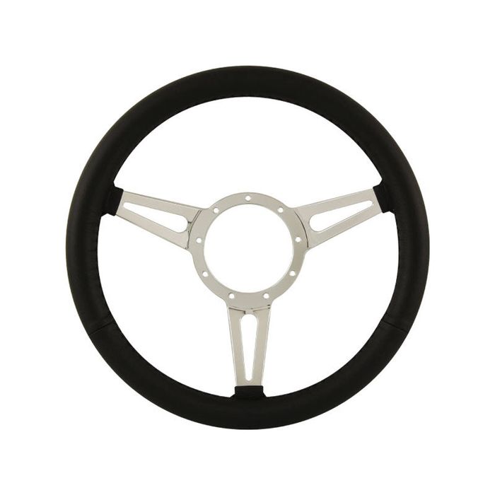 14" Aluminium 9 Bolt Steering Wheel Black Leather Full-Wrap Slotted Spokes
