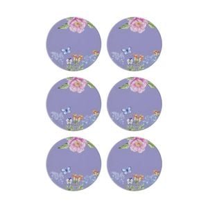 6pk Maxwell & Williams Botanica Ceramic Round Coaster 10cm - Purple