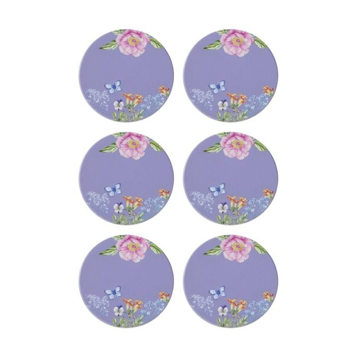 6pk Maxwell & Williams Botanica Ceramic Round Coaster 10cm - Purple