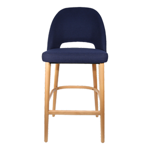 Durafurn 750mm High Navy Fabric Semifreddo Bar Stool with Natural Beech Wood Legs