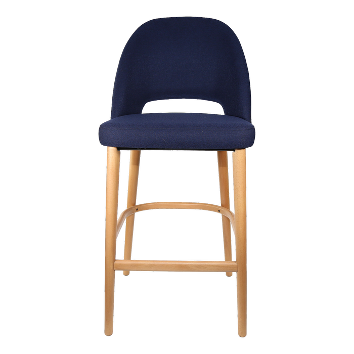 Durafurn 750mm High Navy Fabric Semifreddo Bar Stool with Natural Beech Wood Legs