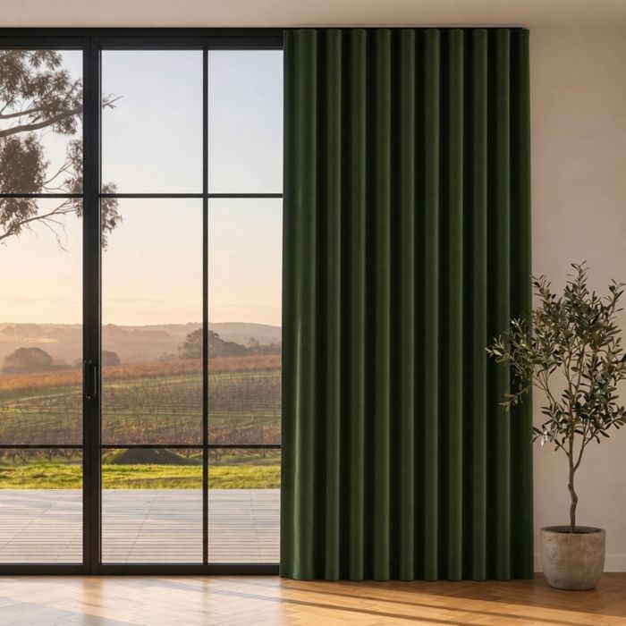 Cadence & Co. Byron Matte Velvet 100% Blockout S-Fold Curtain 385x280cm - Fits 220cm Track Olive