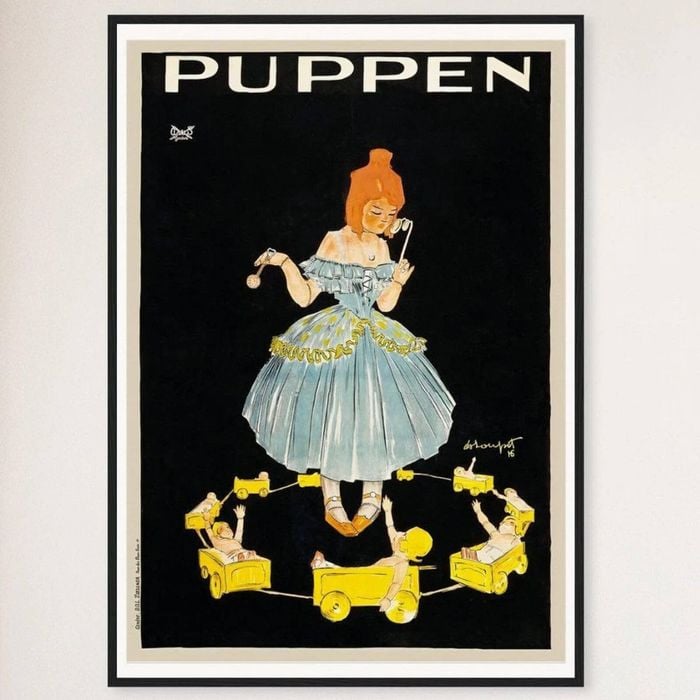 Galrie Charming Vintage Puppen Dolls Advertising Poster for Home Decor, Black Frame, A4 21 x 30cm (8 x 12inch)