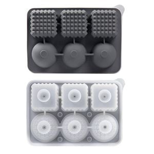 Catzon Silicone Ice Cube Tray with Lid 2 Shapes for Whiskey-Grey