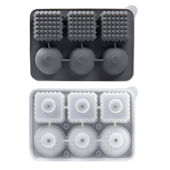 Catzon Silicone Ice Cube Tray with Lid 2 Shapes for Whiskey-Grey
