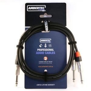 Y Cable 1.5m Rean 6.35mm Trs Plug - 2 X 6.35mm Ts Plug