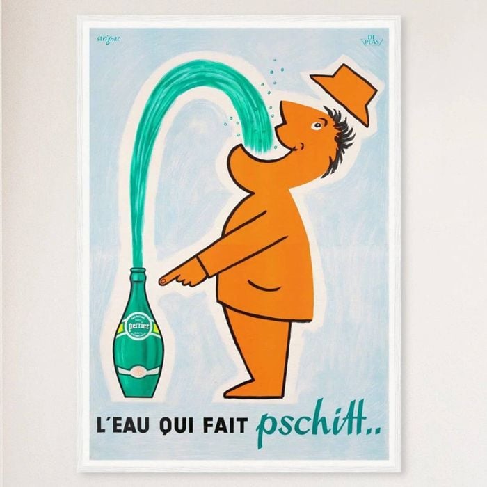 Galrie Perrier Pschitt Vintage French Advertising Poster -Classic Mineral Water Art Print, White Frame, 50 x 70cm (20 x 28inch)