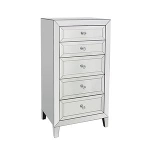 Tallboy MDF Silver Mirror Five Drawers with Sparkling Handle