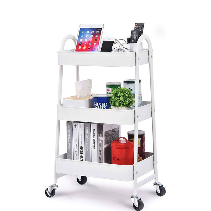 Catzon 3-Tier Rolling Cart Easy Assembly Ideal for Office Kitchen Storage-White