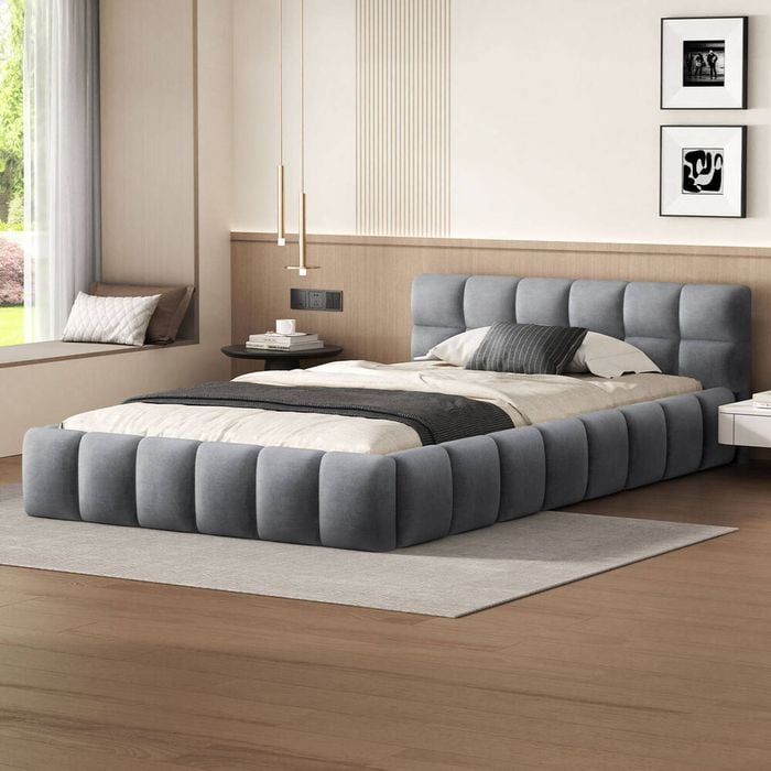 ALFORDSON Bed Frame Single Grey Velvet