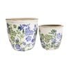 2pc Lvd Handcrafted Glazed Medium Botanical Blue Ceramic Planter Set Lrg/sml