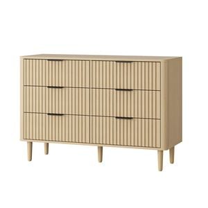 Oikiture 6 Chest of Drawers Nightstand Lowboy Natural