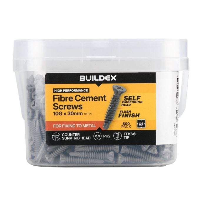 Buildex 10G x 30mm Class 4 Fibre TEKS Screws - 500 Pack