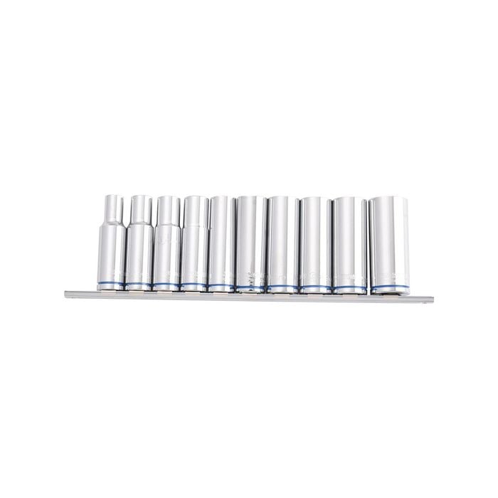 Kincrome 10 Piece 1/2" Drive Metric Mirror Polish Deep Socket Rail
