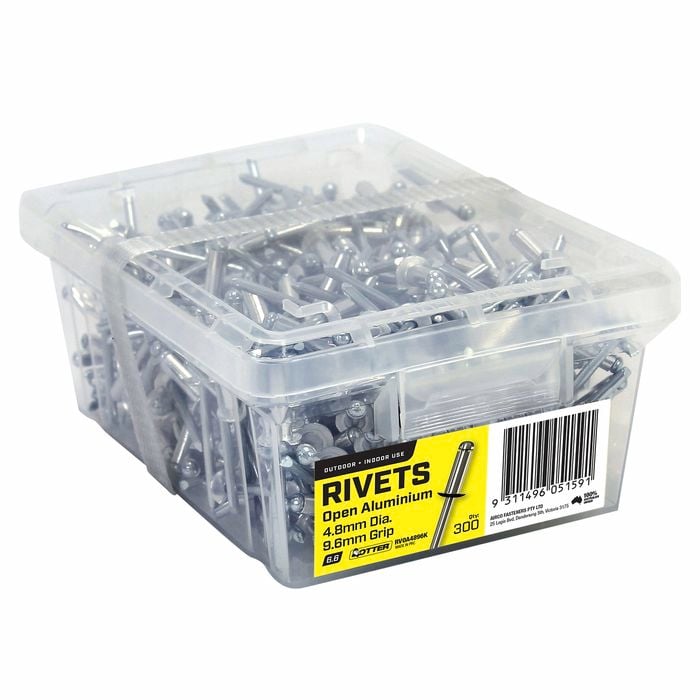 Otter 4.8 x 9.6mm Open Aluminium Blind Rivets - 300 Pack