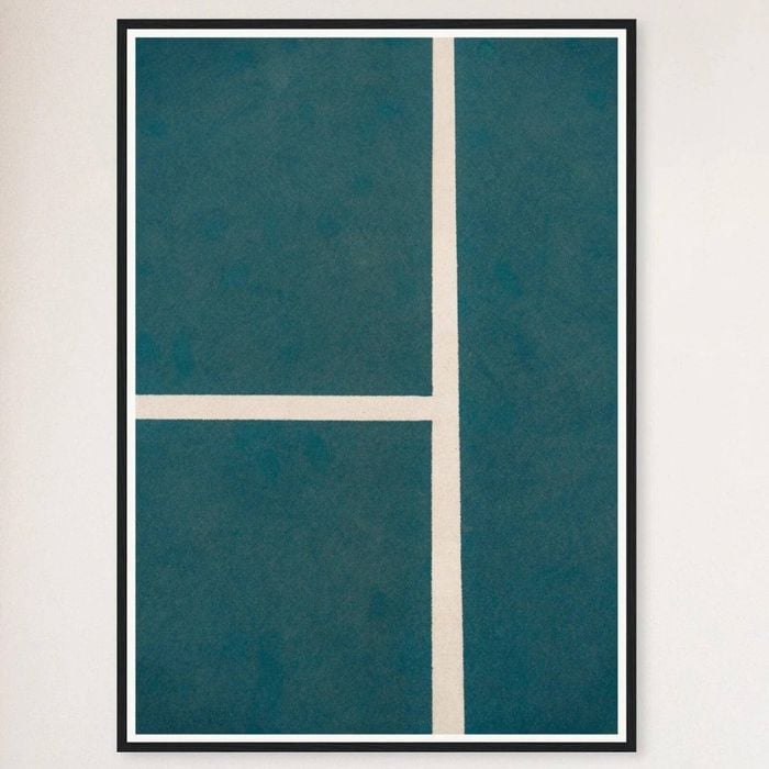 Galrie Stunning Tennis Court Fine Art Print Vibrant Tennis Lines Artwork, Black Frame, 50 x 70cm (20 x 28inch)
