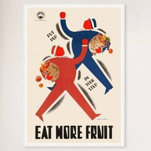Galrie Eat More Fruit Retro Australian Vintage Advertising Poster for Home Decor, White Frame, A2 42 x 60cm (16 x 24inch)