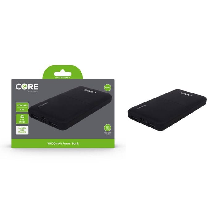 Core Essentials USB-A 10000mAh Power Bank 10W - Black