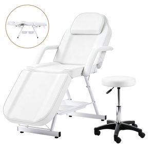Zenses Beauty Bed with Stool, White, Adjustable Facial Massage Table, Tattoo Chair, Salon Services