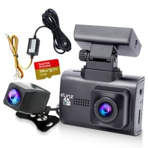 Elinz 4K Dash Cam 2K Rearview Camera WiFi GPS WDR Hardwire Fuse Kit 128GB U3 Card