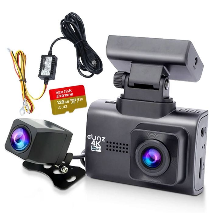 Elinz 4K Dash Cam 2K Rearview Camera WiFi GPS WDR Hardwire Fuse Kit 128GB U3 Card