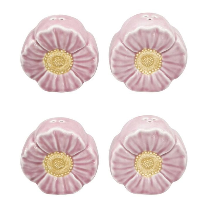 2x 2pc Urban Ceramic Flower Salt and Pepper Shakers Set 8x7cm Pink/Yellow