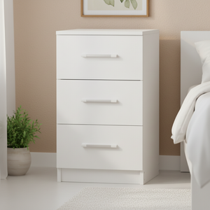 Ufurniture Bedside Table 3 Drawers Nightstand Bedroom Storage Cabinet 66cm Side Table White