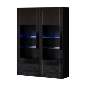 Oikiture 2pcs Display Cabinet Sideboard Buffet Storage Cupboard Led Light Black