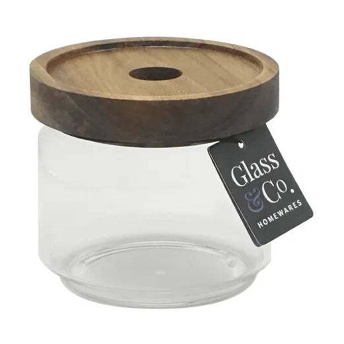 Evie Jar Glass Storage Airtight Acacia Wood Lid 300ml Kitchen 9x9x8cm