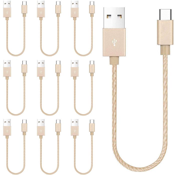 iWill 10 Pack 20cm Short Data Transfer Charger Charging USB Type C Cable Cord Bulk Braided Gold Nylon