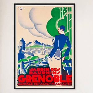 Galrie Stunning Grenoble Vintage Travel Poster French Alps Charm Artwork Décor, Black Frame, 70 x 100cm (28 x 40inch)