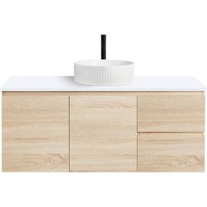 CIBO 1200mm Coast Veneer Nordic Wall Hung Bathroom Vanity With Fluted White Gloss Basin