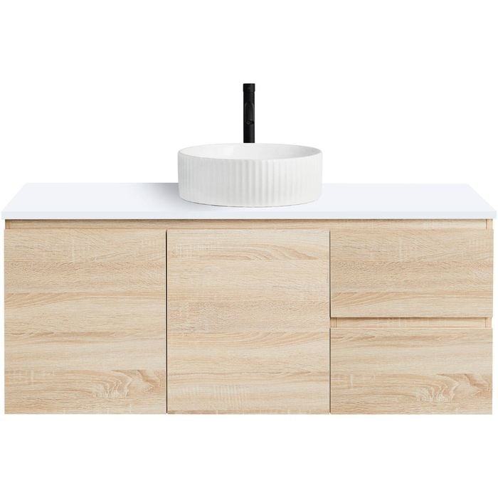 CIBO 1200mm Coast Veneer Nordic Wall Hung Bathroom Vanity With Fluted White Gloss Basin