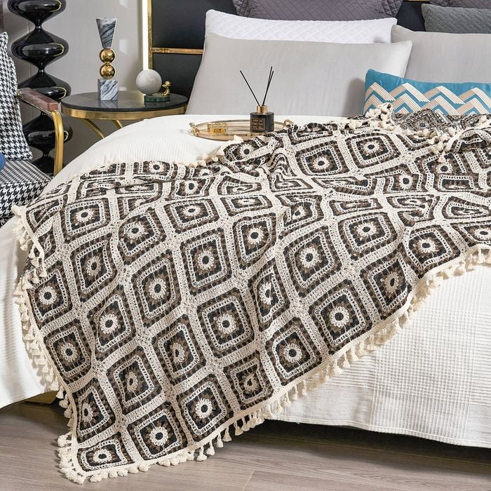 CottonMore Pure Cotton Knitted Crochet Blanket Throw Rug 120x200cm Brown