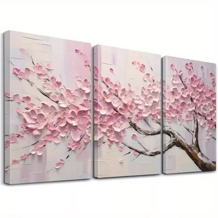 3pcs Pink Floral Tree Print 100% Australian Made 3 x 40x60cm  (Stretched)