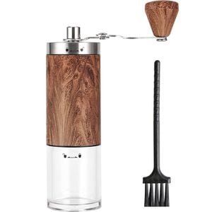 Manual Coffee Grinder, Ceramic Burr, Portable 304 Stainless Steel, Wooden Hand Grinder, 8 Adjustable Settings