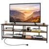 Costway  Tv Entertainment Unit Metal Frame Cabinet Console Table W/power Brown