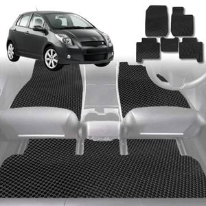 6D Diamond Car Floor Mats for Toyota Yaris 2005-2010-Full Set-Black-Outback GT