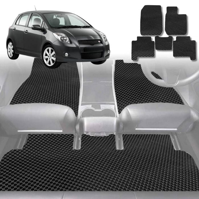 6D Diamond Car Floor Mats for Toyota Yaris 2005-2010-Full Set-Black-Outback GT