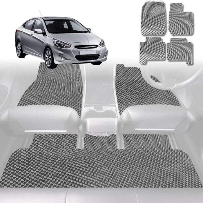 6D Diamond Car Floor Mats for Hyundai Accent 2011-2018-Full Set-Grey-Outback GT