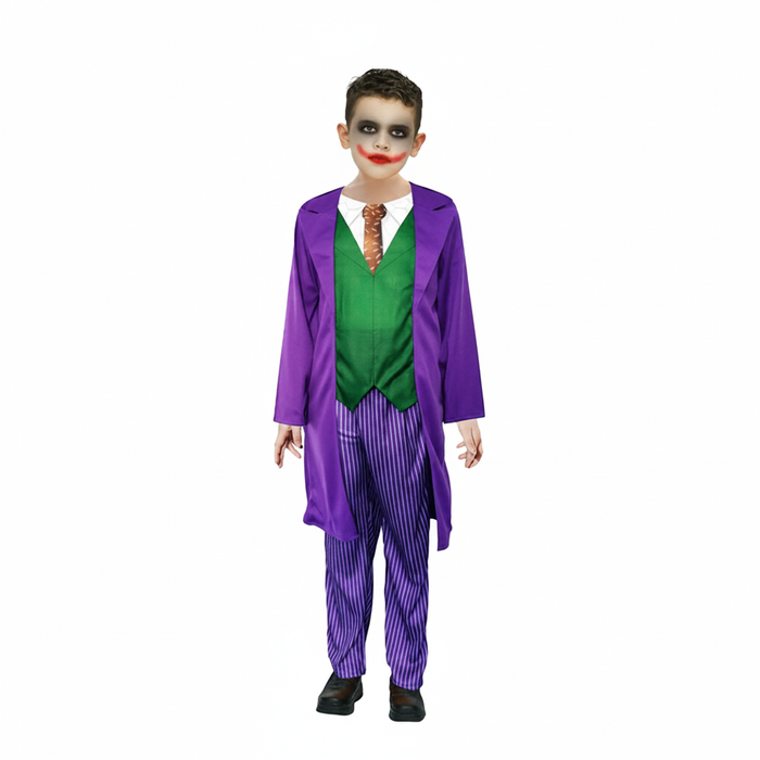 More Than Party Purple Clown Kids Costume Green Vest Striped Pants 10-12y